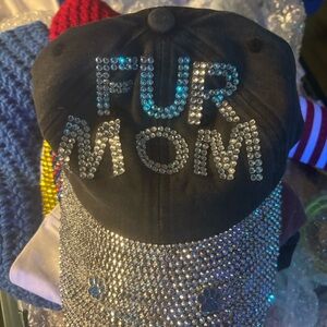 Black and Silver Rhinestone Fur Mom CapFur Mom